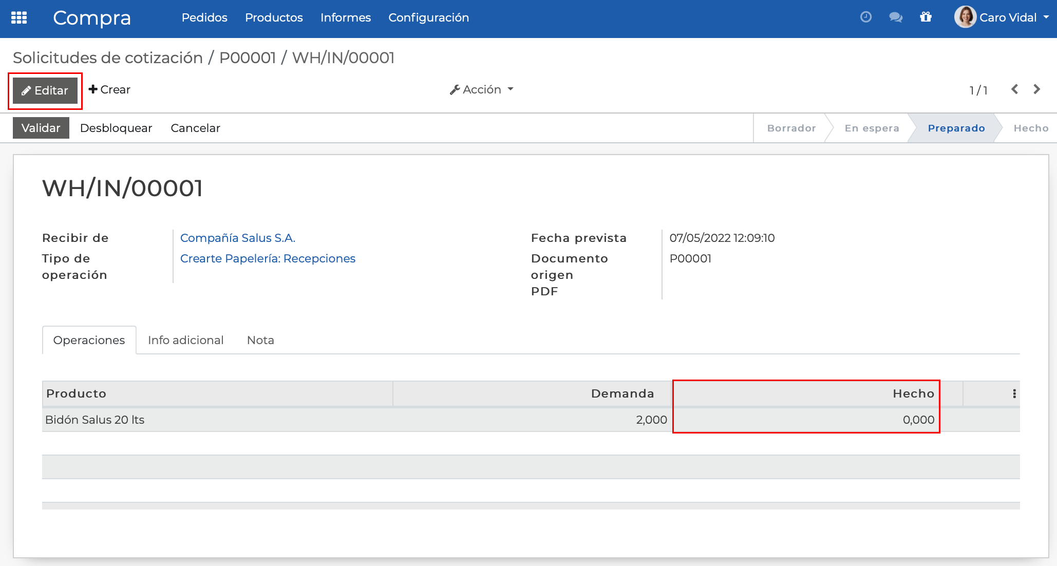 Imagen 3: Editar recepción