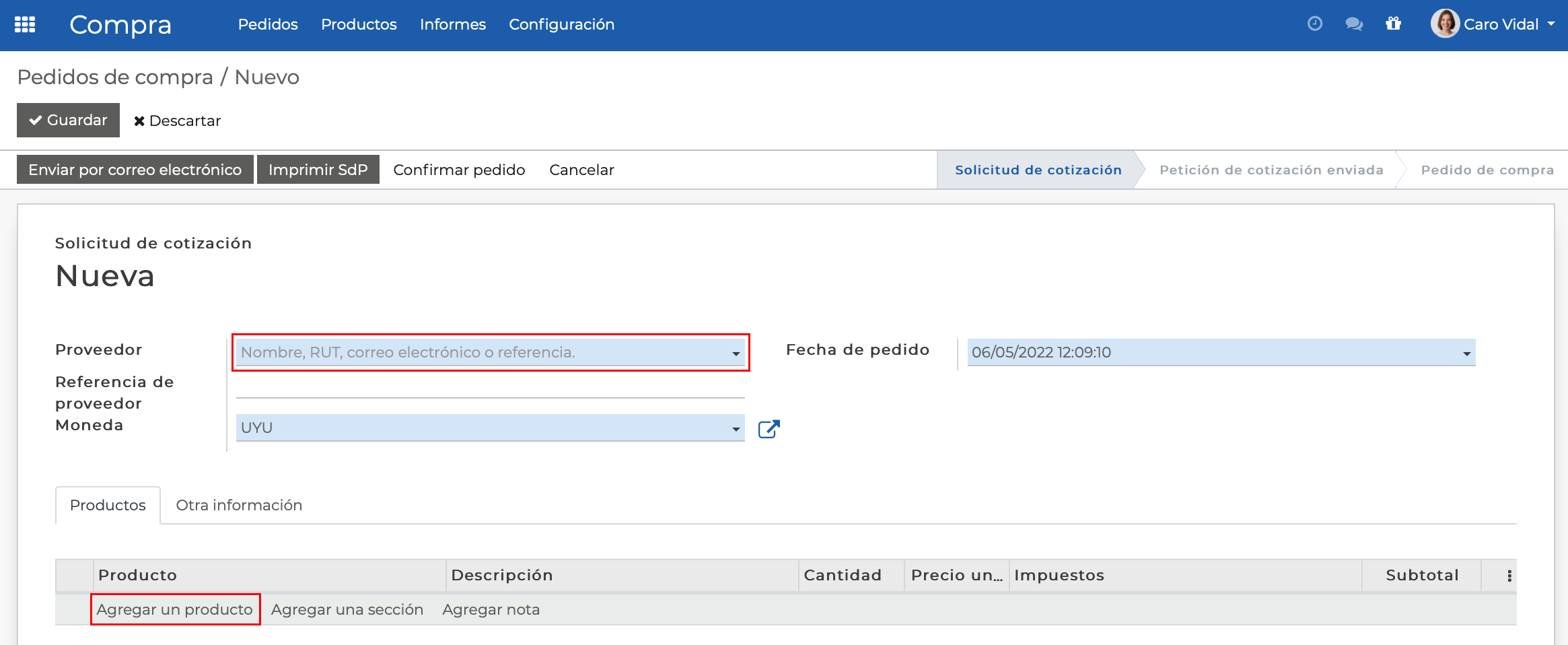 Imagen 4: Crear solicitud de cotización