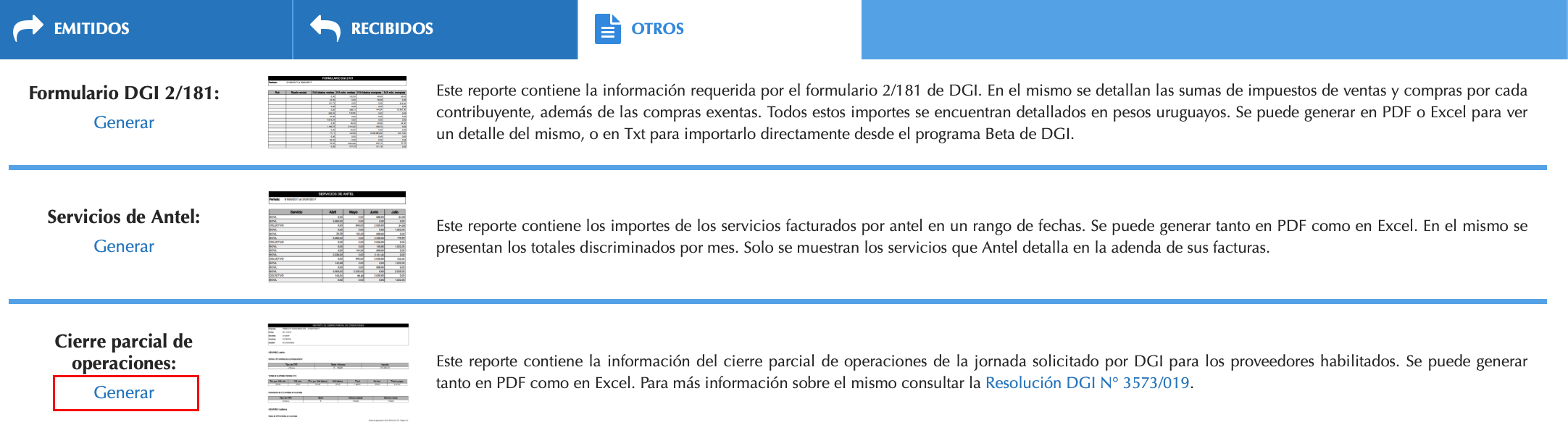 Imagen 3: Informe Cierre parcial de operaciones