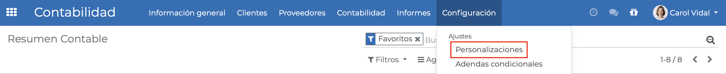 Imagen 3: Personalizaciones de Contabilidad Imagen 3: Personalizaciones de Contabilidad