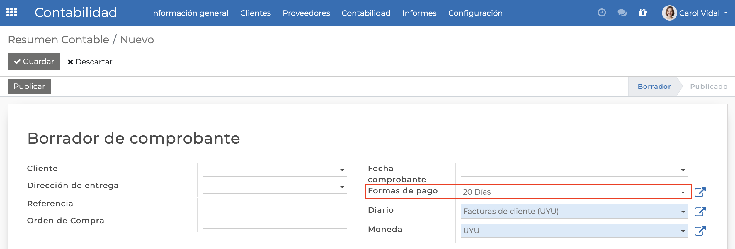 Imagen 5: Comprobante con forma de pago por defecto Imagen 5: Comprobante con forma de pago por defecto
